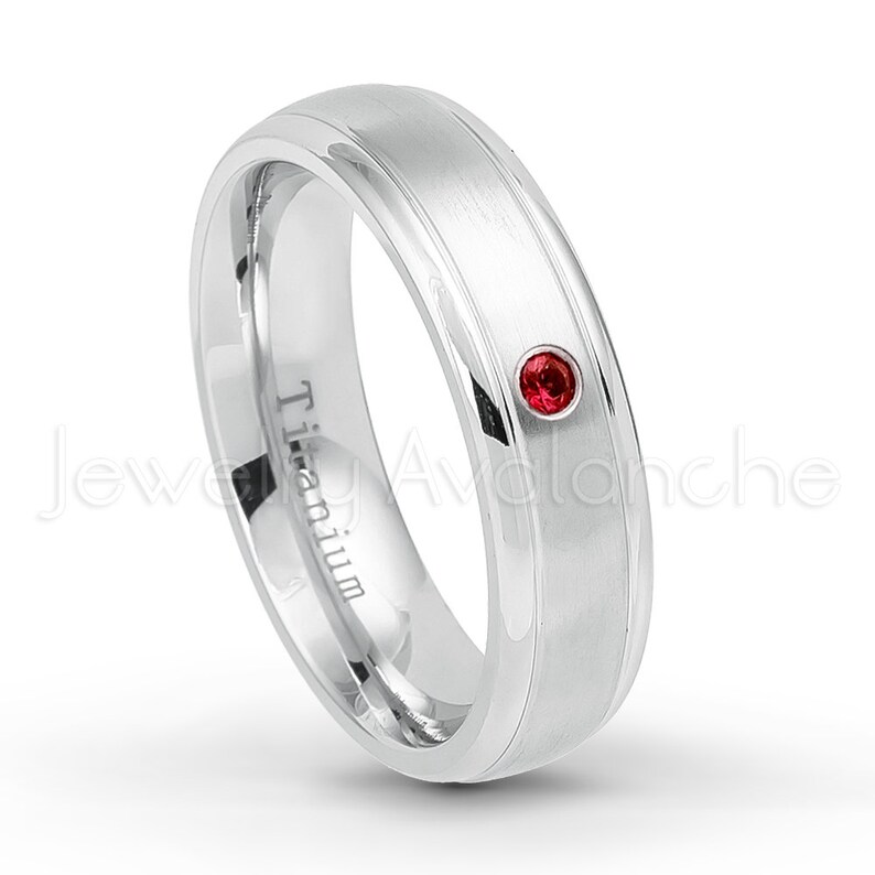 6mm Brushed Comfort Fit Dome Titanium Wedding Band January Birthstone Ring Solitaire 0.07ct Tsavorite Garnet Anniversary Ring TM557-1TVR