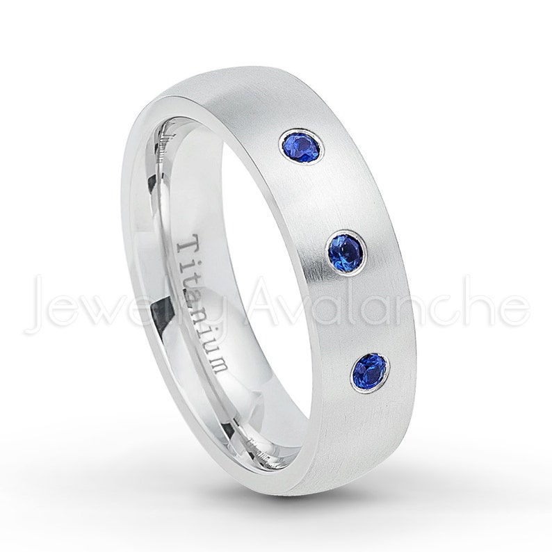 3-Stone Titanium Wedding Band 0.21ctw Diamond Titanium Band 6mm Brushed Finish Classic Dome Comfort Fit White Titanium Ring TM561-3WD