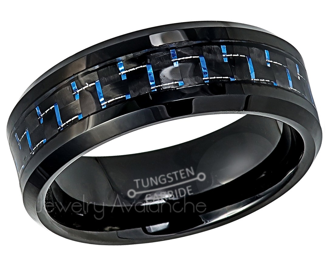 Beveled Black Tungsten Wedding Band Men's Tungsten Ring Etsy