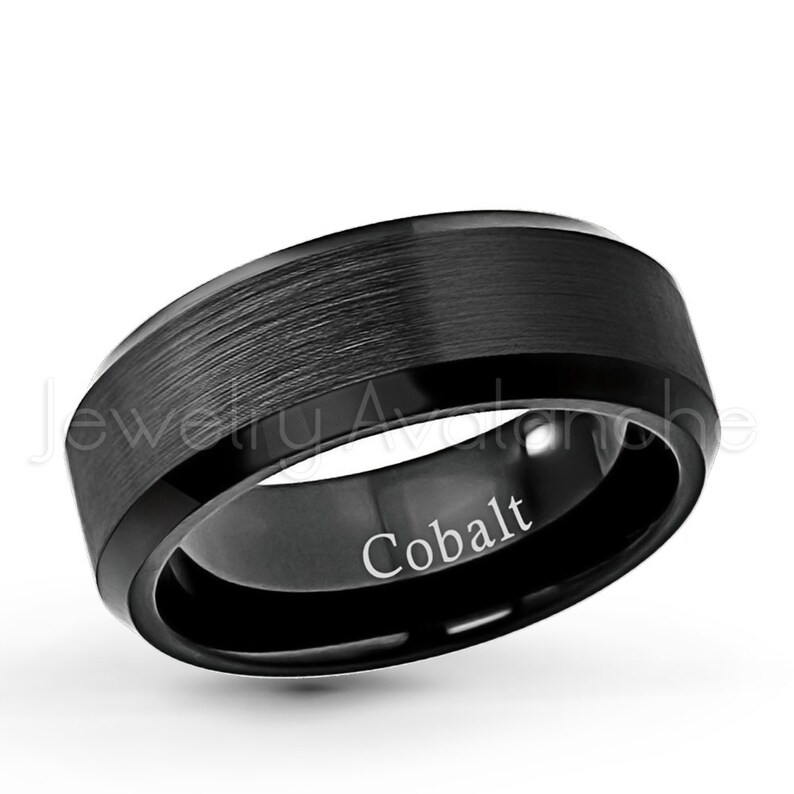 Bride and Groom Wedding Band Set Black IP Brushed Finish Beveled Edge Comfort Fit Cobalt Chrome Wedding Rings Engagement Rings CT410-414