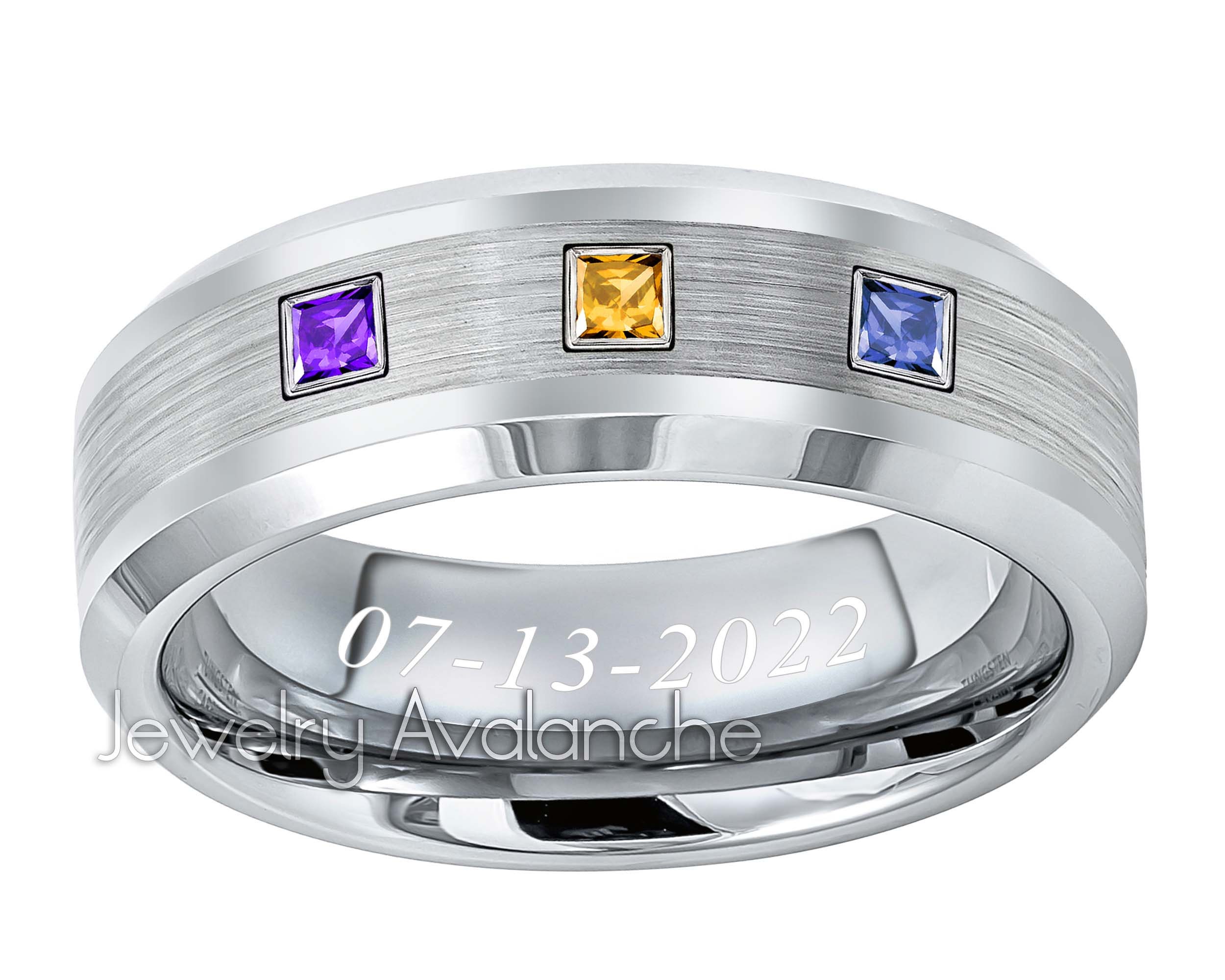 Personalized Gemstone Wedding Bands - Made to order Cobalt Ring with your choice Birthstone Combo