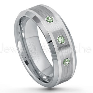 0.07ct - 0.21ctw Alexandrite Birthstone Ring, 3-stone Alexandrite Ring, Solitaire Tungsten Ring, Tungsten Wedding Band, June Birthstone Ring