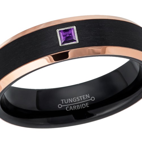 Custom-made 0.05ct shops Princess Cut Emerald Tungsten Ring, 2-Tone Black & Rose Gold Tungsten Carbide Wedding Band, 6mm Anniversary Band TN782PS