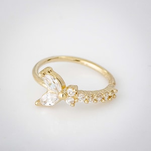 Solid 14kt Yellow Gold Butterfly Nose Ring, 20G Nose Hoop Ring, 8mm Diameter, CZ Accented Nostril Ring, Cartilage Helix Ring, Tragus Ring