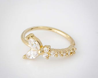 Solid 14kt Yellow Gold Butterfly Nose Ring, 20G Nose Hoop Ring, 8mm Diameter, CZ Accented Nostril Ring, Cartilage Helix Ring, Tragus Ring
