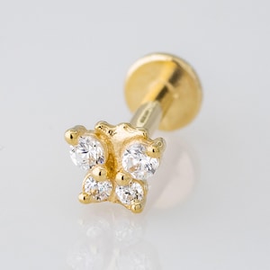 14K Gold Butterfly Labret Stud: CZ Accent Internally Threaded Piercing