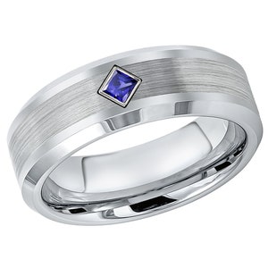 0.10ctw Princess Cut Blue Sapphire Cobalt Ring, Brushed Beveled Cobalt Wedding Band, Mens Cobalt Anniversary Band Comfort Fit CT002PD