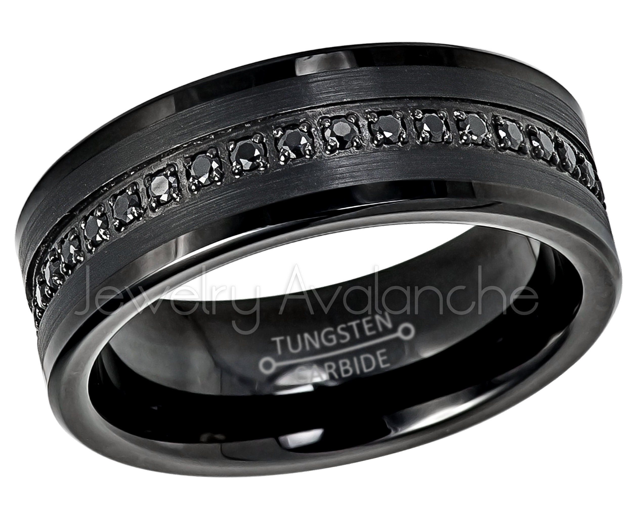 Black Tungsten Carbide Wedding Band With Wood and Arrow - Norse Spirit