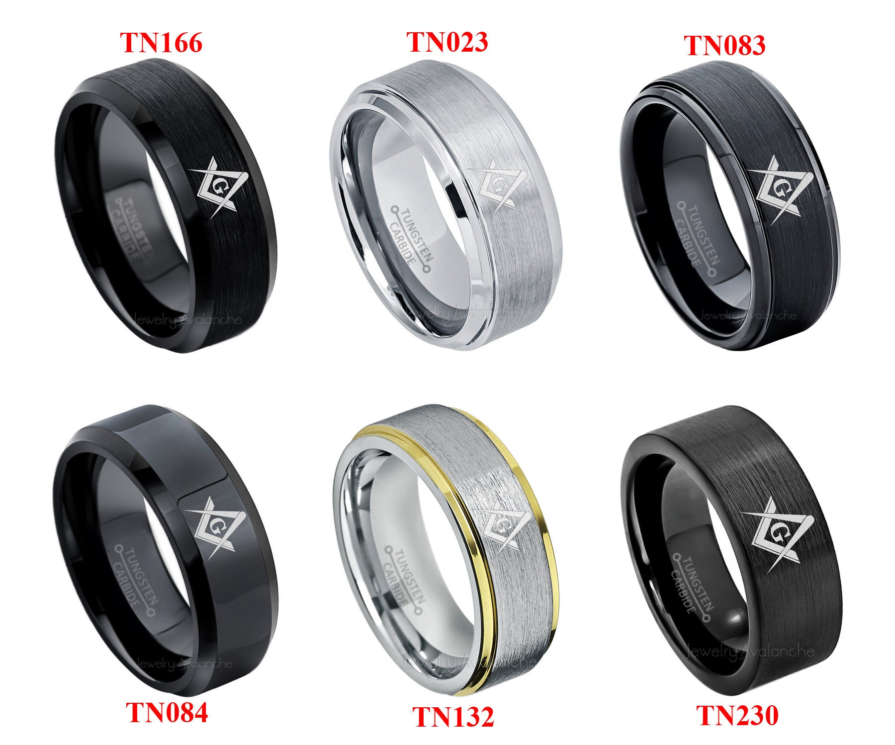 Black Ion Plated Comfort Fit Beveled Edge Tungsten Carbide Wedding Band Jewelry Avalanche 8mm Masonic Symbol Tungsten Ring 2-Tone Tungsten Anniversary Band 