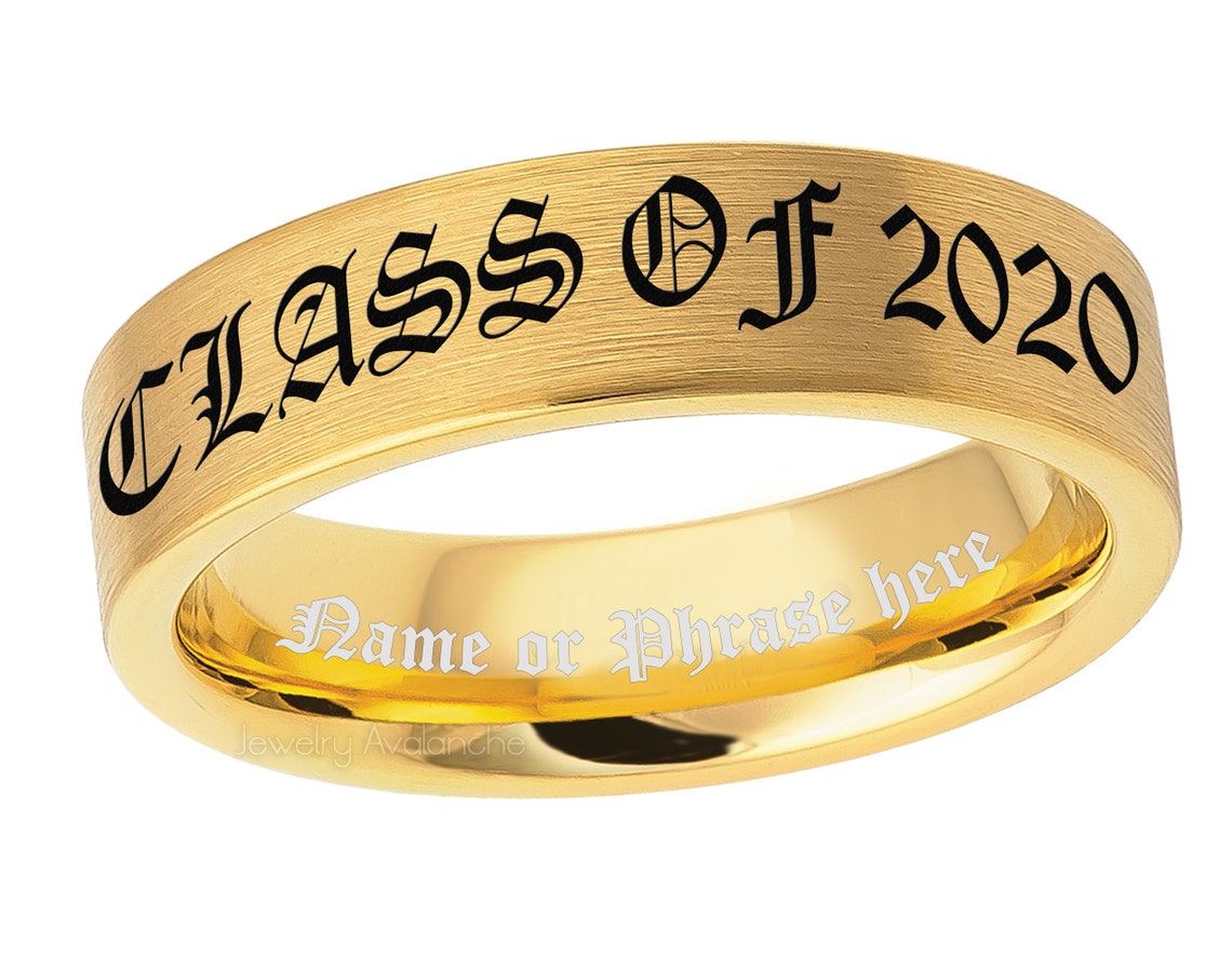 Personalized Engraving Class Ring Comfort Fit Pipe Cut Etsy