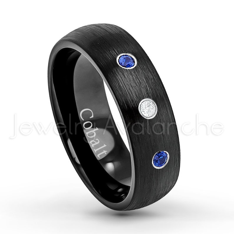 6mm Ladies Anniversary Band 0.07ct Diamond Solitaire Ring Black Ion Plated Brushed Finish Comfort Fit Cobalt Chrome Wedding Ring CT418