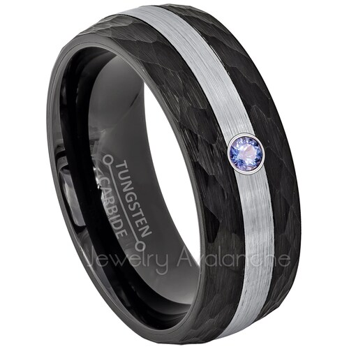 2-Tone Black Tungsten Ring, 0.07ct Mens Alexandrite Ring, shops Hammered Tungsten Carbide Wedding Band, Custom Made Birthstone Ring TN622BS