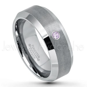 Tungsten December Birthstone Ring, 0.07ct Tanzanite Solitaire Band, Brushed Comfort Fit Beveled Edge Tungsten Carbide Wedding Band TN003BS
