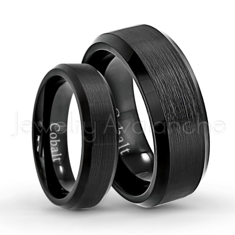 Bride and Groom Wedding Band Set Black IP Brushed Finish Beveled Edge Comfort Fit Cobalt Chrome Wedding Rings Engagement Rings CT410-414