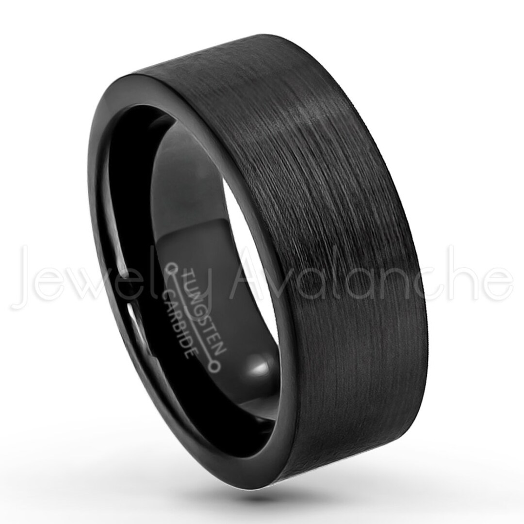 Black Tungsten Ring 9mm Pipe Cut Tungsten Wedding Band Etsy