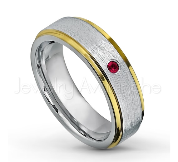 0.21ctw Amethyst /& Diamond 3-Stone Tungsten Ring Jewelry Avalanche 6MM Polished 2-Tone Yellow Gold Beveled Edge Tungsten Carbide Wedding Band