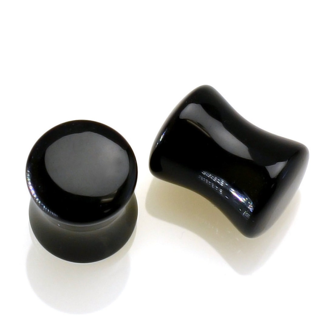 Black Onyx Stone Plugs Body Jewelry Ear Lobe Piercing Plugs Etsy
