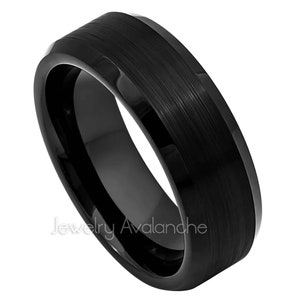 Black Cobalt Ring, Brushed Beveled Edge Wedding Band, 8mm Anniversary Band
