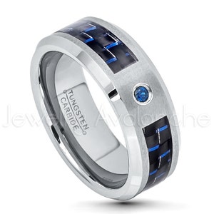 0.21ctw Blue Sapphire 3-Stone Tungsten Ring Brushed Finish Blue IP Comfort Fit 2-Tone Tungsten Wedding Ring TN744BS September Birthstone