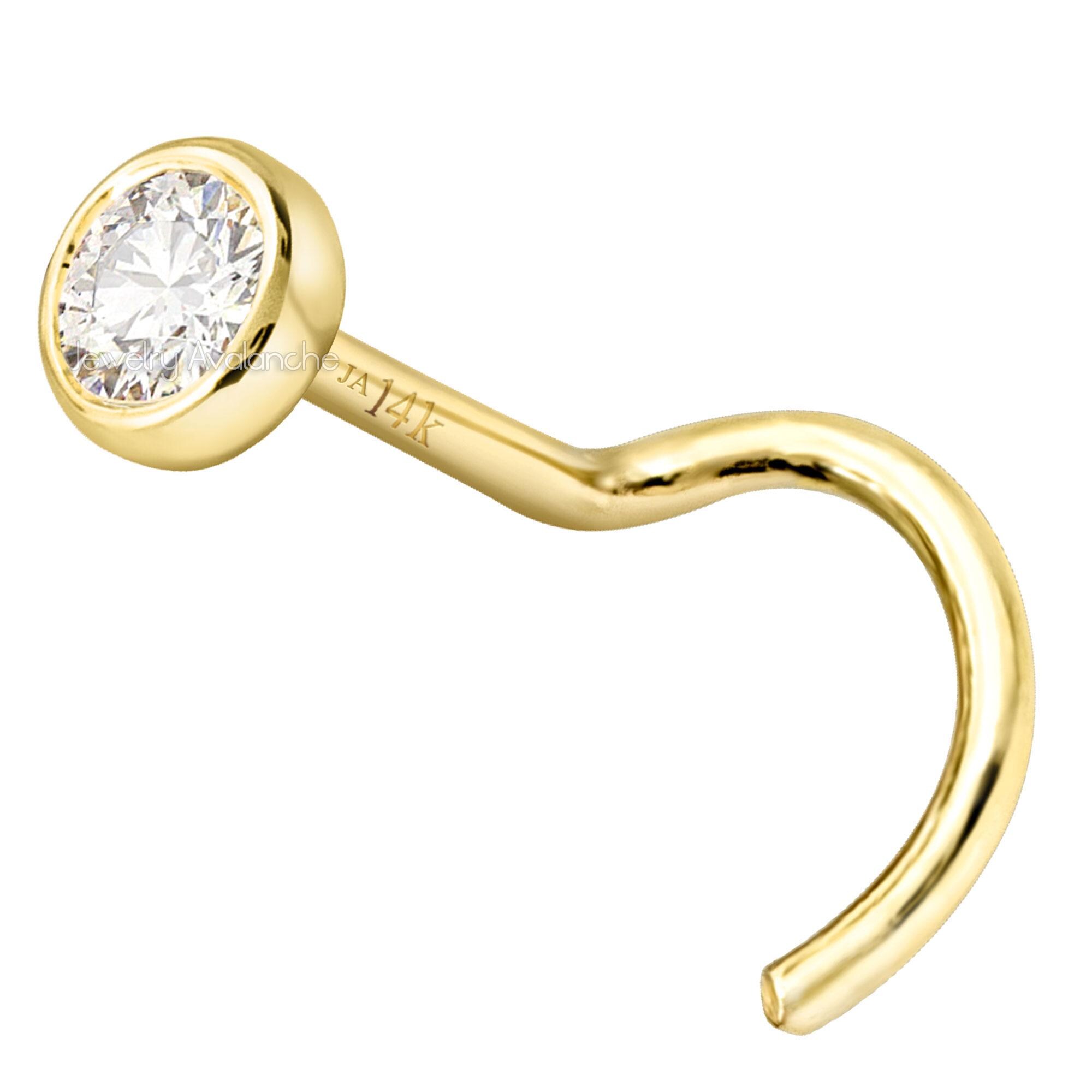 Bouclette Nez Or Jaune 14 Carats Avec Diamant Naturel 3 Mm - 18 Gauge - Stud