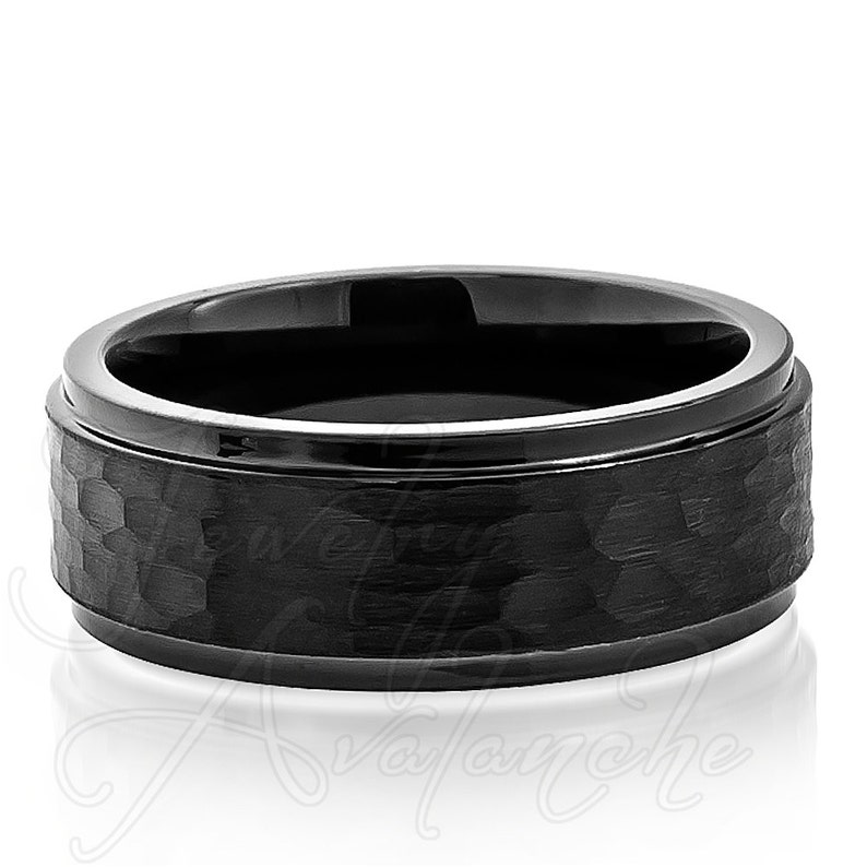 8mm Hammered Finish Cobalt Wedding Band Black Ion Plated