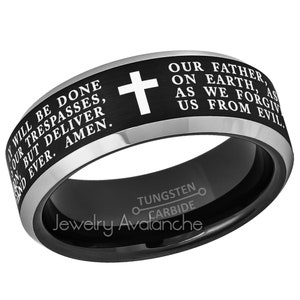 Onze Vader wolfraam trouwring – 8 mm afgeschuinde rand wolfraamcarbide ring jubileum band – verkocht per stijl