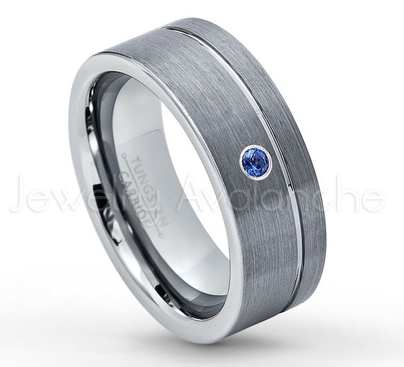 Pipe Cut Tungsten Ring 0.07ct Blue Sapphire Ring September Etsy