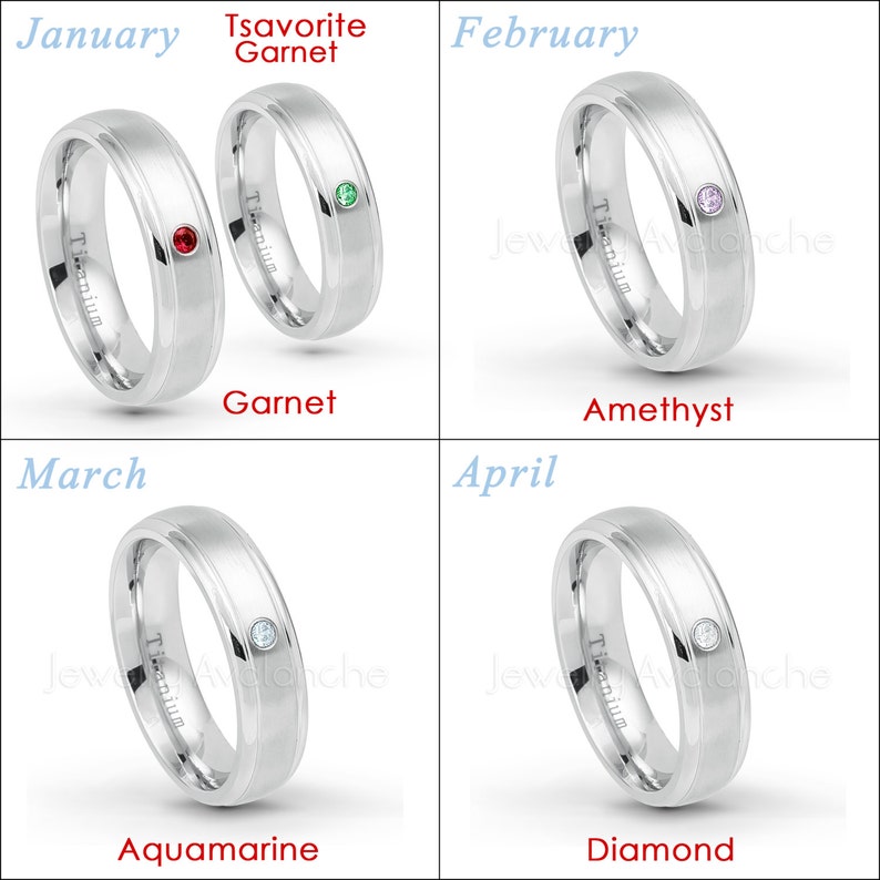 6mm Brushed Comfort Fit Dome Titanium Wedding Band January Birthstone Ring Solitaire 0.07ct Tsavorite Garnet Anniversary Ring TM557-1TVR
