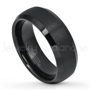 Semi-dome wolfraam trouwring - 8 mm geborsteld zwart IP Comfort Fit afgeschuinde wolfraamcarbide ring, wolfraam jubileumband