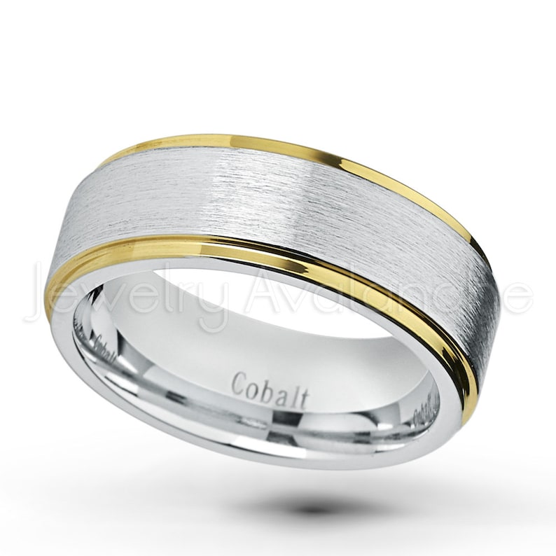 His or Her Anniversary Ring CT422 Yellow Gold IP Stepped Edge Brushed Finish Comfort Fit Cobalt Chrome Band 2-Tone Cobalt Wedding Ring