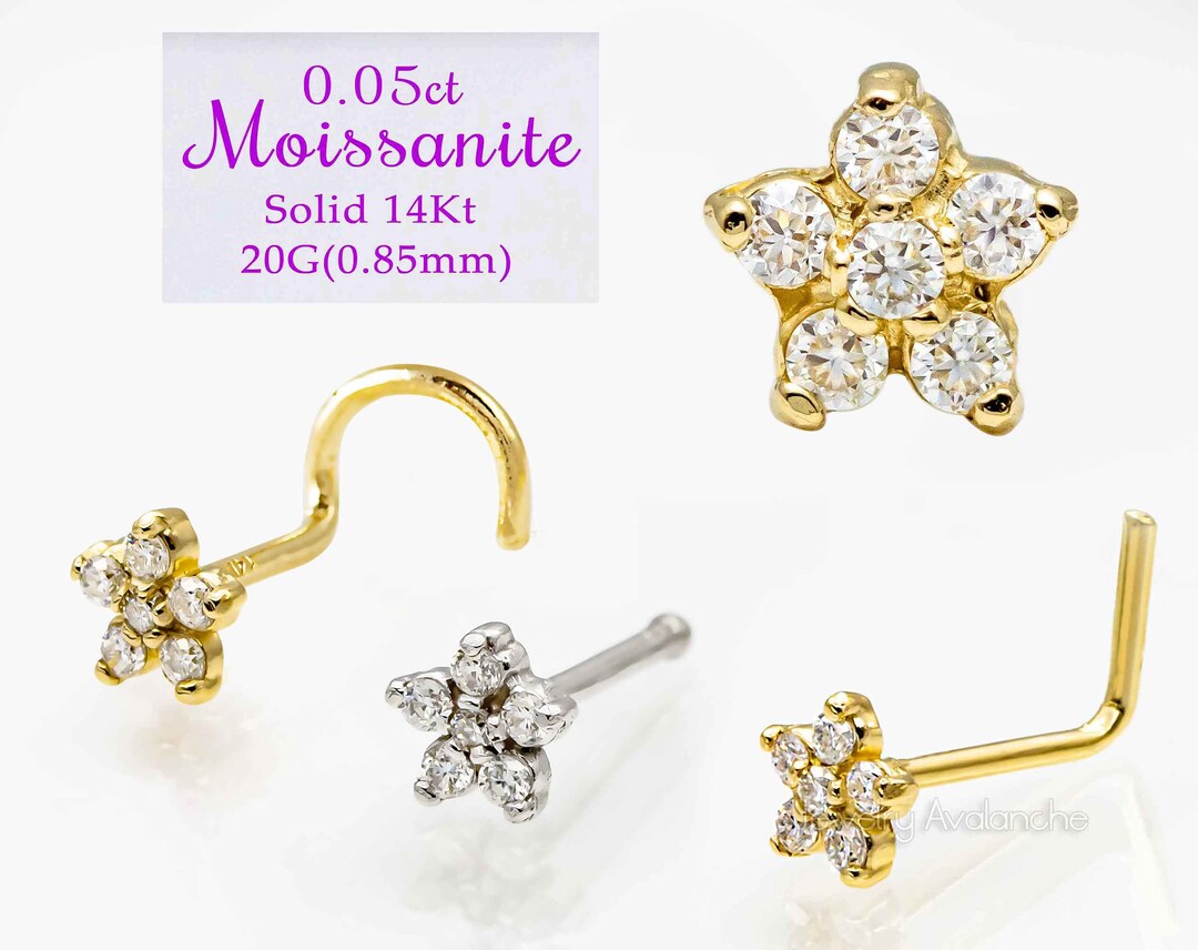 0.05ct Moissanite 20G Flower Nose Ring, Lshape /nose Bone/ Nose Screw