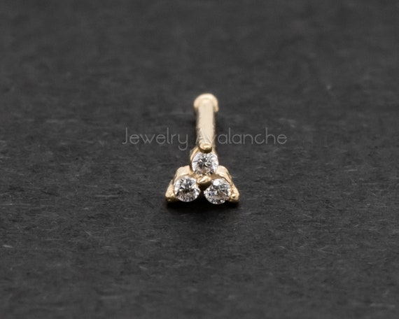 14KT Solid Yellow Gold Ball End Pink CZ Prong Nose Pin Ring 14KT Solid Yellow Gold Ball End Pink CZ Prong Nose Pin Ring