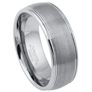 8 mm Wolfram Ehering, gebürstete Oberfläche Comfort Fit Classic Dome Hartmetallring, Gratkante, Jubiläumsband, Bräutigam Ring
