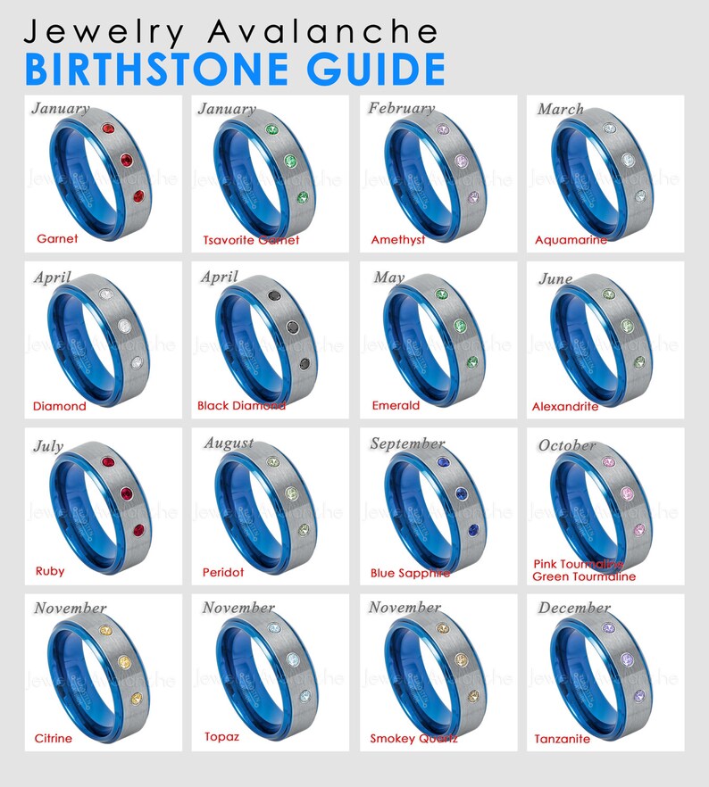 0.21ctw Blue Sapphire 3-Stone Tungsten Ring Brushed Finish Blue IP Comfort Fit 2-Tone Tungsten Wedding Ring TN744BS September Birthstone
