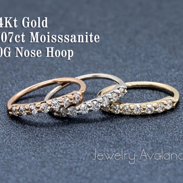 6mm-8mm 0.07ct Moissanite Nose Hoop, Solid 14kt Yellow Gold Nose Ring, 20G (0.8mm) Nose Hoop Ring, Cartilage Helix Ring, Tragus Ring