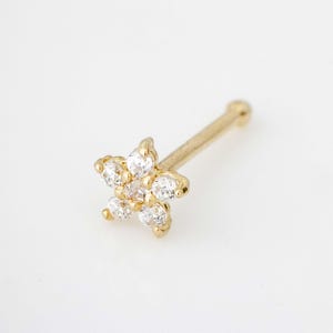 14KT Solid Yellow Gold Ball End White CZ Prong Nose Pin Ring 14KT Solid Yellow Gold Ball End White CZ Prong Nose Pin Ring