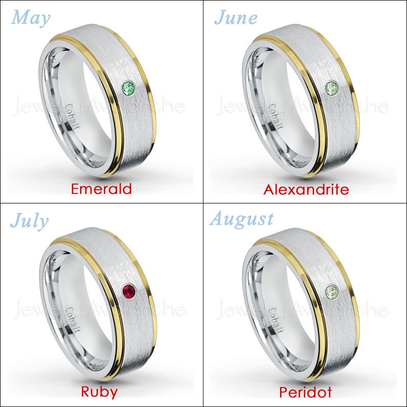 September Birthstone 0.07ct Blue Sapphire Birthstone Ring 2-tone Cobalt Wedding Band Yellow Gold Plated Comfort Fit Cobalt Ring 1CT422