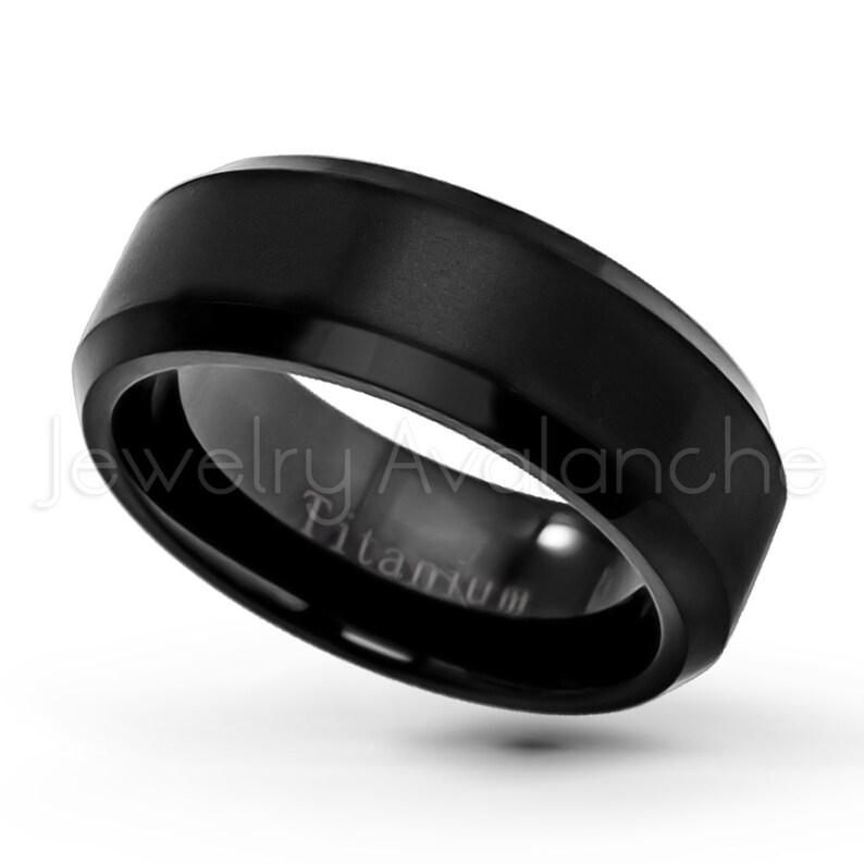 8mm Comfort Fit Black Titanium Wedding Band, Matte Finish Beveled Titanium Ring, Titanium Groom's Ring, Titanium Anniversary Band TM263PL immagine 2