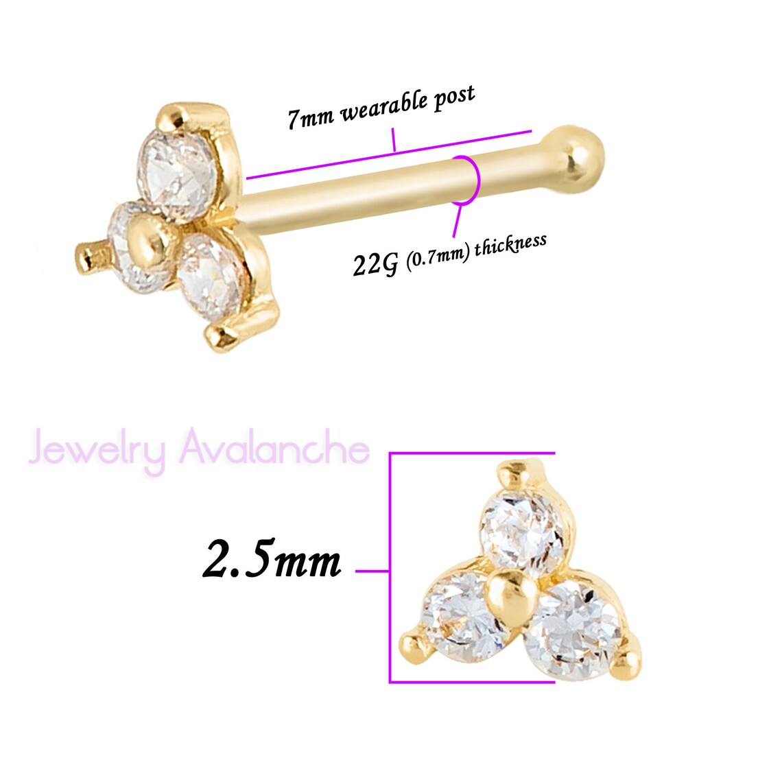 Clou De Nez Triangle 22G En Or Jaune 9 Carats Avec Oxyde De Zirconium - Neuf Avec étiquettes