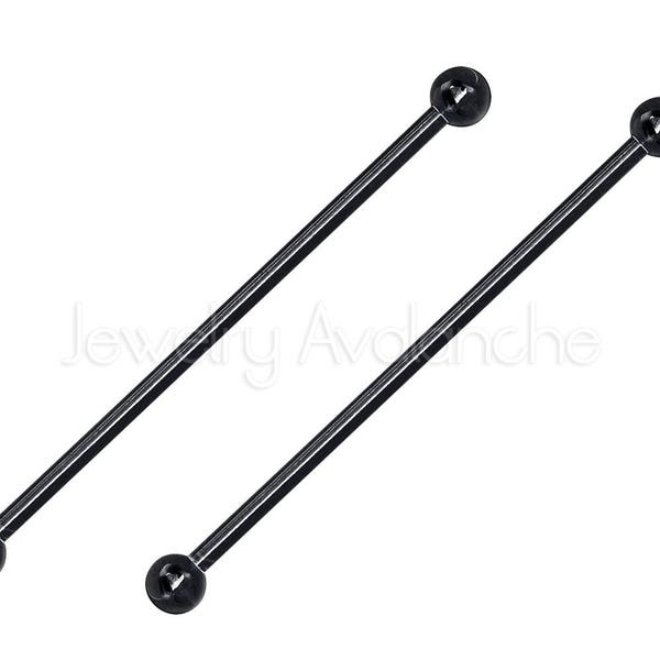 14G Anodized-Black Scaffold Barbells Industrial Earrings, 316L Surgical Steel Body Piercing Barbells, Tongue Barbells, 6mm-50mm,Sold as pair