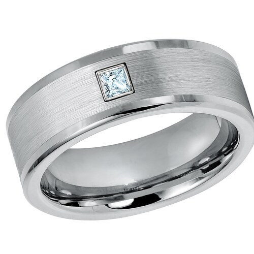 Princess Cut Cobalt Ring 0.05ctw- 0.10ctw Amethyst February Birthstone, Brushed Pipe Cut Men's Wedding, Anniversary Band Comfort Fit shops CT021PS