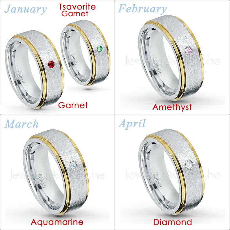 September Birthstone 0.07ct Blue Sapphire Birthstone Ring 2-tone Cobalt Wedding Band Yellow Gold Plated Comfort Fit Cobalt Ring 1CT422