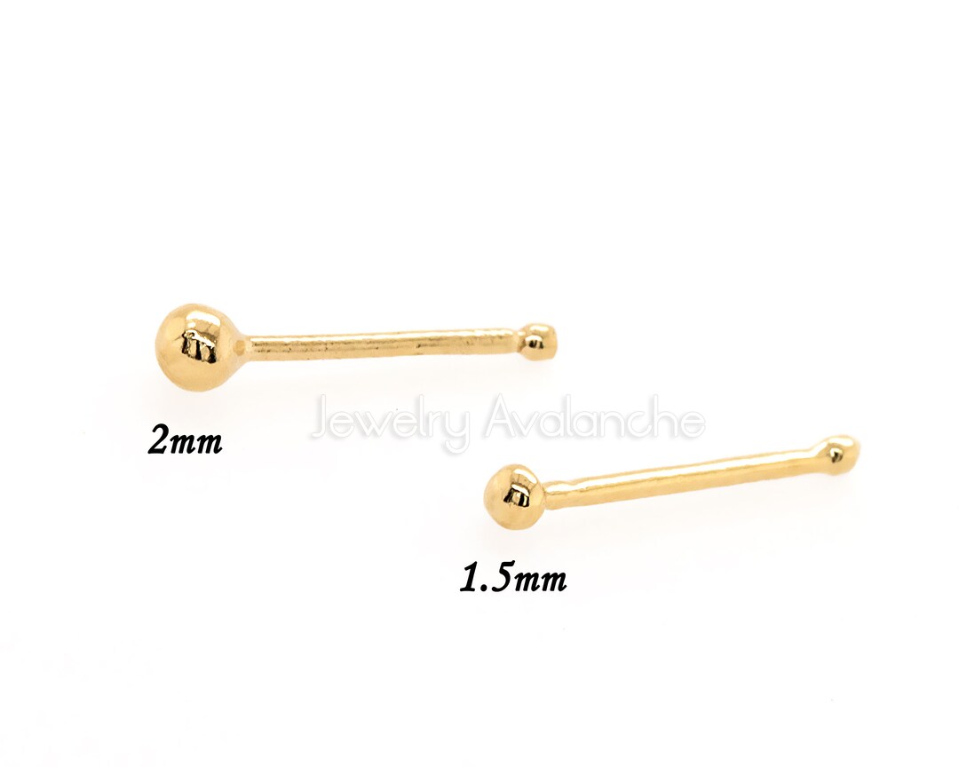 Solid 14kt Yellow Gold Nose Bone Stud, 22G Ball End Nose Stud, 1.5mm