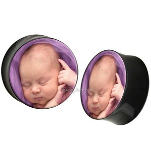 Personalized White/Black UV Acrylic Ear Gauges Ear Tunnel Plugs, Photo, Logo, Initials, Numbers, Zodiac Signs, Memorial, Pet Photo