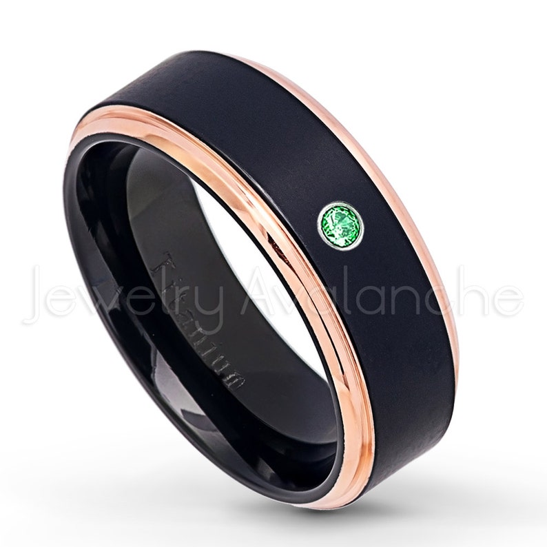 0.07ct Tsavorite Ring January Birthstone Ring Solitaire Band Black IP /& Rose Gold Plated 2-Tone Comfort Fit Titanium Wedding Band TM579
