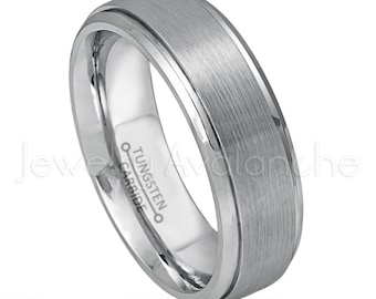 7mm Tungsten Wedding Band, Brushed Finish Comfort Fit Tungsten Carbide Ring, Stepped Edge Engagement Ring, Tungsten Anniversary Ring TN068BS