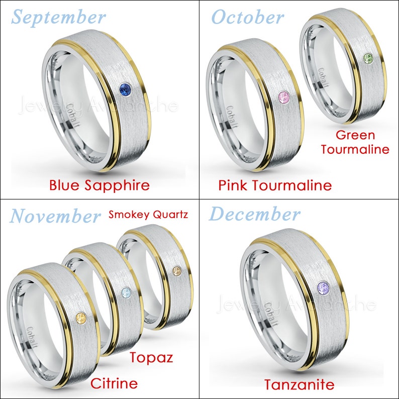 September Birthstone 0.07ct Blue Sapphire Birthstone Ring 2-tone Cobalt Wedding Band Yellow Gold Plated Comfort Fit Cobalt Ring 1CT422