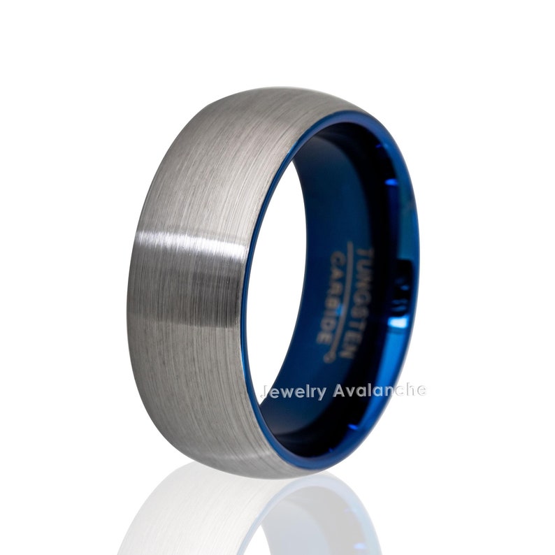 8mm 2-Tone Dome Blue Ring, Brushed Center