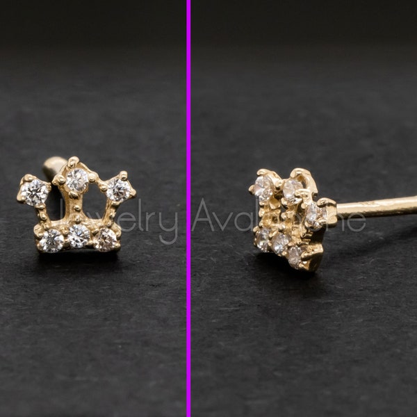 14k Yellow Gold Nose Stud With Clear CZ, 20G Prong Set Bone Style Piercing
