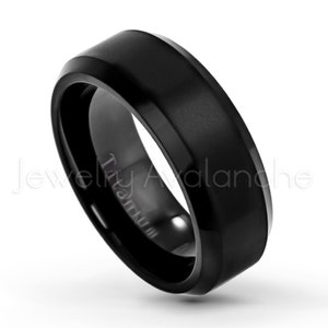 8mm Comfort Fit Black Titanium Wedding Band, Matte Finish Beveled Titanium Ring, Titanium Groom's Ring, Titanium Anniversary Band TM263PL immagine 1